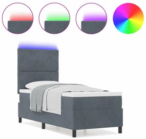 Boxspring Ágy Kárpittal és LED Világítással Sötétszürke 80x200 cm
