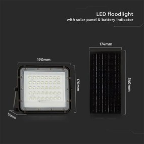 LED Kültéri napalemes reflektor LED/10W/3,2V IP65 4000K fekete + + távirányító