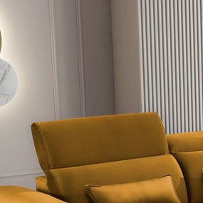 Sárga bársony kinyitható-tárolóhelyes sarokkanapé (jobb oldali-heverő résszel) Foble – ELTAP