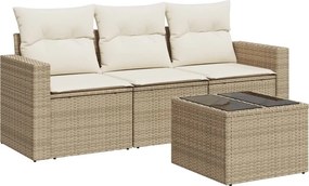 vidaXL 4 részes bézs polyrattan kerti ülőgarnitúra párnákkal
