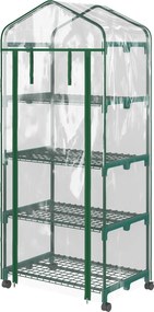 Outsunny Üvegház Rolóval és Polcokkal, Télen Használható Acél Üvegház, Üvegház Erkélyre, Kertbe, Paradicsomház 69 x 50 x 165 cm, Üvegház Paradicsomokh