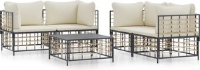 vidaXL 5 részes antracitszürke polyrattan kerti ülőgarnitúra párnákkal