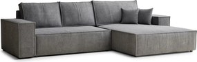 Szürke zsenília kinyitható-tárolóhelyes sarokkanapé (jobb oldali-heverő résszel) Maze – Maison de Rêve