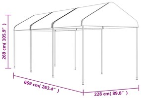 Fehér polietilén pavilon tetővel 6,69 x 2,28 x 2,69 m