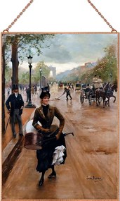 Jean Béraud-La Modiste Sur Les Champs Elysees üvegkép, falikép