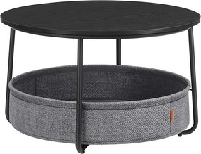 SALMA dohányzóasztal tárolókosárral, Ø 75 cm, fekete