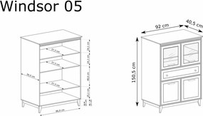 Aldabra Windsor W-5 vitrin, kasmír / természetes tölgy
