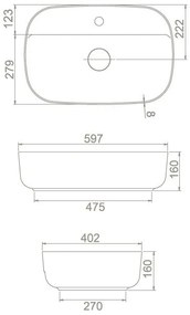 CeraStyle AQUA - PULTRA ültethető - Top Counter - porcelán mosdó - 60 x 40 cm