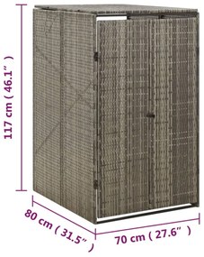 szürke polyrattan kerekes kukatároló fészer 70 x 80 x 117 cm