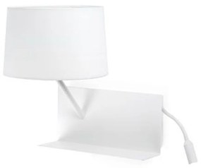 FARO HANDY fali lámpa, bal oldali olvasókarral és polc funkcióval, fehér, 3000K melegfehér, E27 foglalattal, fényforrással, 23W, IP20, 28415