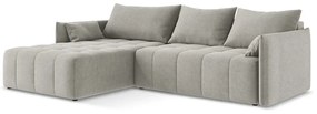 Világosszürke kinyitható-tárolóhelyes sarokkanapé (bal oldali-heverő résszel) Moku – Makamii
