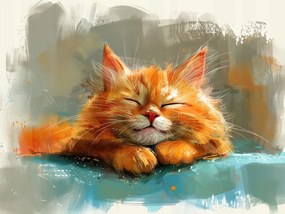 Vászonkép Canvas Grafika Rajz Vörös Macska Cica Álom Mosoly 80x60