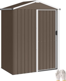 Outsunny fém kerti tároló — 1,18 m² (136 × 87 × 179 cm), tolóajtó, lejtős tető, kesztyűvel, barna | Aosom