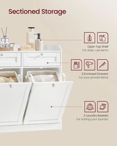 Fürdőszobai szekrény szennyeskosarakkal 40×78,9×80,2 cm, felhőfehér színben