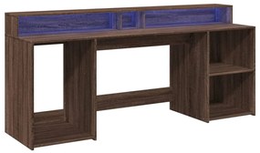 barna tölgy színű szerelt fa íróasztal LED-ekkel 200x55x91 cm