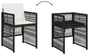 4 db fekete polyrattan kerti szék párnával