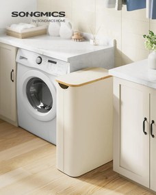 Keskeny szennyeskosár fedéllel, 65 L, krémfehér