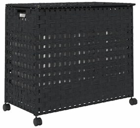 fekete rattan szennyeskosár kerekekkel 66x35x60 cm