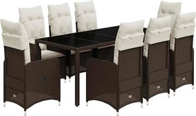 vidaXL 9 részes barna polyrattan kerti bisztrógarnitúra párnákkal