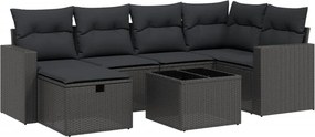 vidaXL 7 részes fekete polyrattan kerti ülőgarnitúra párnával