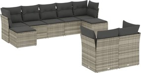 vidaXL 9 részes világosszürke polyrattan kerti ülőgarnitúra párnával