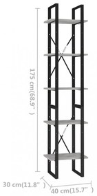5 szintes betonszürke szerelt fa könyvszekrény 40 x 30 x 175 cm