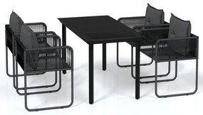 vidaXL 5 részes fekete kerti étkezőgarnitúra