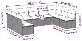 9 részes világosszürke polyrattan kerti ülőgarnitúra párnával