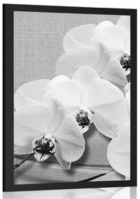 Poszter orchidea vásznon fekete fehérben