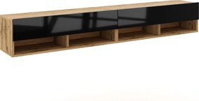 TV szekrény 200 cm 2 ajtós Wotan tölgy / fekete magasfény színkombinációban – DERBY