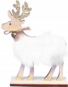 Rénszarvas Fa Figura Szőrmével Dekoráció
