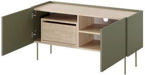 Desin 120 cm kétajtós TV-szekrény fiókkal - olívazöld / nagano-tölgy