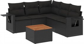 vidaXL 6 részes fekete polyrattan kerti ülőgarnitúra párnákkal