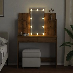 kézműves tölgy színű fésülködőasztal LED-del 96x40x142 cm