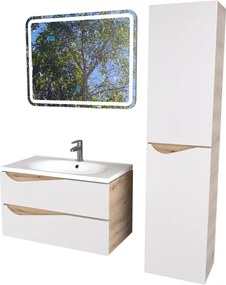 Piramida EURIDIKA fali fürdőszobabútor - műmárvány mosdóval -2 fiókos - ALPINFEHÉR-TÖLGY - 75 x 48 x 55 cm