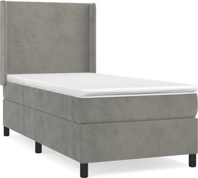 vidaXL világosszürke bársony rugós ágy matraccal 100 x 200 cm