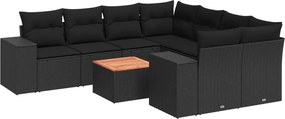 vidaXL 9 részes fekete polyrattan kerti ülőgarnitúra párnákkal