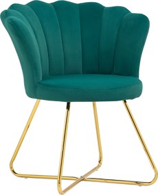 HOMCOM Shell Chair Velúrfelületű Öltözködő Szék Acél Lábbal Nappaliba és Hálószobába 69 x 64 x 80 cm Sötét Zöld | Aosom