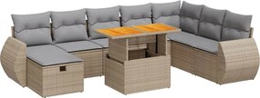 vidaXL 9 részes bézs polyrattan akácfa kerti ülőgarnitúra párnákkal