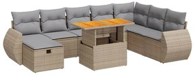 vidaXL 9 részes bézs polyrattan akácfa kerti ülőgarnitúra párnákkal