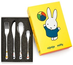 Ezüstszínű rozsdamentes acél gyerek evőeszköz 4 db-os Miffy – Zilverstad