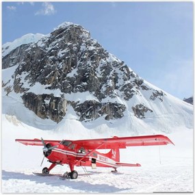 Poszterek 50x50 Piros repülőgép a hegyekben
