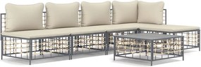 vidaXL 6 részes antracitszürke polyrattan kerti ülőgarnitúra párnákkal