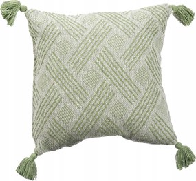 Pamut Díszpárna Rojtokkal Zöld Négyzet Alakú 45 x 45 cm