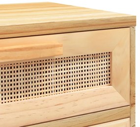 2 db barna tömör fenyőfa és természetes rattan éjjeliszekrény