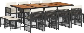 vidaXL 13 részes fekete polyrattan kerti ülőgarnitúra párnákkal