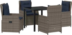 vidaXL Kert étkező szett 5 pcs Szürke Poli rattan