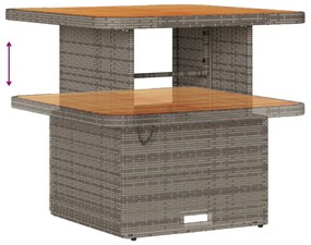 11 Darabos Kerti Kanapé Szett Párnákkal Szürke Poli Rattan Akácia, 3 Darabos Kerti Étkezősor Szett Párnákkal Szürke Poli Rattan Akácia