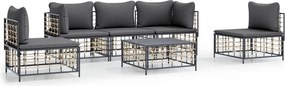 vidaXL 6 részes antracitszürke polyrattan kerti ülőgarnitúra párnákkal