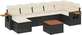 vidaXL 8 részes fekete polyrattan kerti ülőgarnitúra párnákkal
